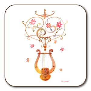 コースター 山田和明 ハープの調べ 90×90mm 絵本作家 水彩画 おしゃれ ミュージック 音楽 楽器 キッチン用品