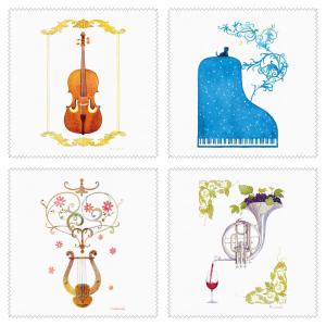 クリーニングクロス4枚セット 山田和明 150×150mm メガネ拭き ミュージック 絵本作家 かわいい 楽器