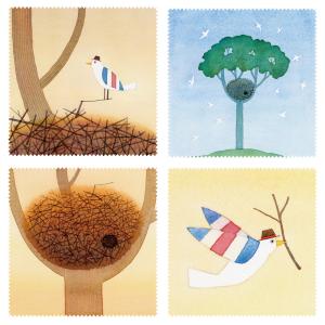 クリーニングクロス4枚セット 山田和明 モノポの巣 150×150mm メガネ拭き ミュージック 絵本作家 かわいい 動物