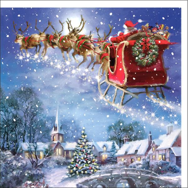 グリーティングカード クリスマス プレゼントを届けるサンタ 封筒付き イラスト