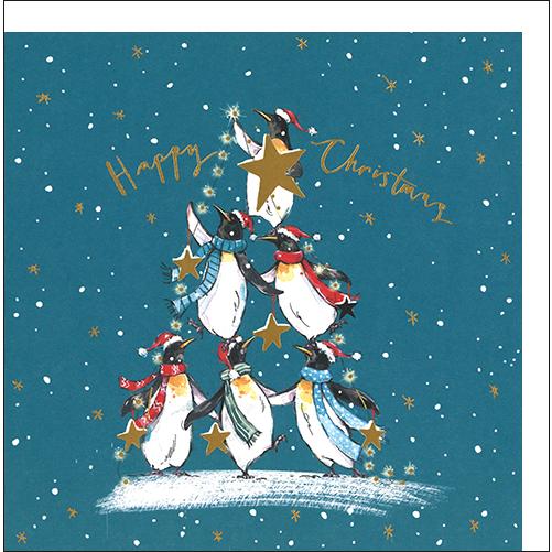 グリーティングカード クリスマス 6匹のペンギン 封筒付き イラスト