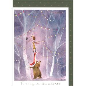 グリーティングカード クリスマス ツリーを灯す動物たち イラスト イギリス メッセージカード