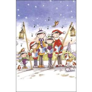 ミニカード クリスマスカード キャロルの歌手たち メッセージカード 封筒付き 白｜yujinia-yh