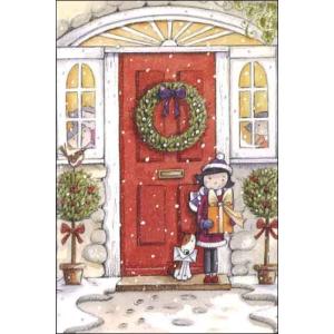 ミニカード クリスマスカード ドアの前 メッセージカード 封筒付き 白｜yujinia-yh