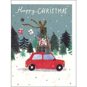 グリーティングカード クリスマス プレゼントを運ぶ赤い車 メッセージカード 封筒付き｜yujinia-yh