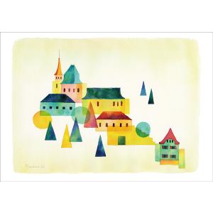 ポストカード 山田和明 ベルンの街 105×150mm 絵本作家 水彩画 郵便はがき イラスト