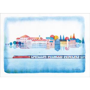 ポストカード イラスト 山田和明 鏡の街 105×150mm 絵本作家 水彩画 郵便はがき