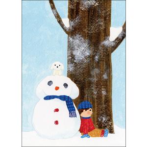 ポストカード イラスト 山田和明 ゆきふるひにぼくは_雪だるま 105×150mm 絵本作家 冬の風景 水彩画