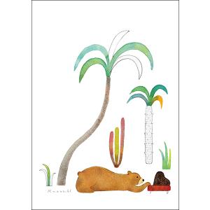 ポストカード イラスト 山田和明 午後のひととき 105×150mm クマ 動物 絵本作家 楽器 音楽 水彩画