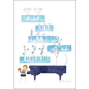 ポストカード 山田和明 雨の果実 105×150mm ピアノ リス 動物 絵本作家 楽器 音楽 水彩画 イラスト