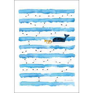 ポストカード 山田和明 波の音を聞く 105×150mm 絵本作家 楽器 音楽 水彩画 イラスト