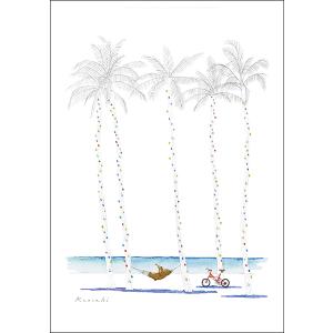 ポストカード 山田和明 夏の昼下がり 105×150mm クマ 動物 絵本作家 楽器 音楽 水彩画 イラスト