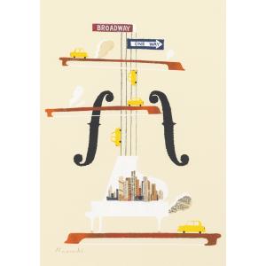ポストカード 山田和明 The Sound of Manhattan NY 105×150mm 郵便はがき 絵本作家 楽器 イラスト