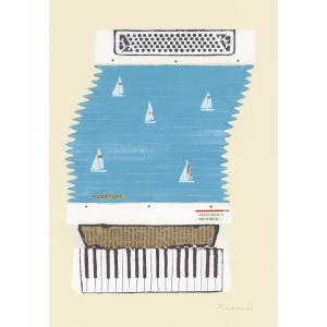 ポストカード 山田和明 Accordion 105×150mm 郵便はがき 絵本作家 楽器 イラスト