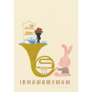 ポストカード 山田和明 Afternoon tea Christmas 105×150mm 郵便はがき 絵本作家 楽器 イラスト