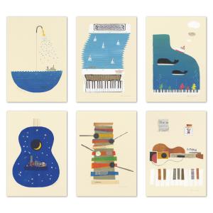 ポストカード6枚セット 山田和明 105×150mm 絵本作家 水彩画 イラスト おしゃれ 楽器 動物 メッセージカード 郵便はがき