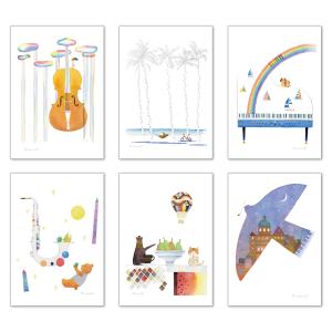 ポストカード6枚セット 山田和明 105×150mm 絵本作家 水彩画 イラスト おしゃれ 楽器 動物 メッセージカード 郵便はがき