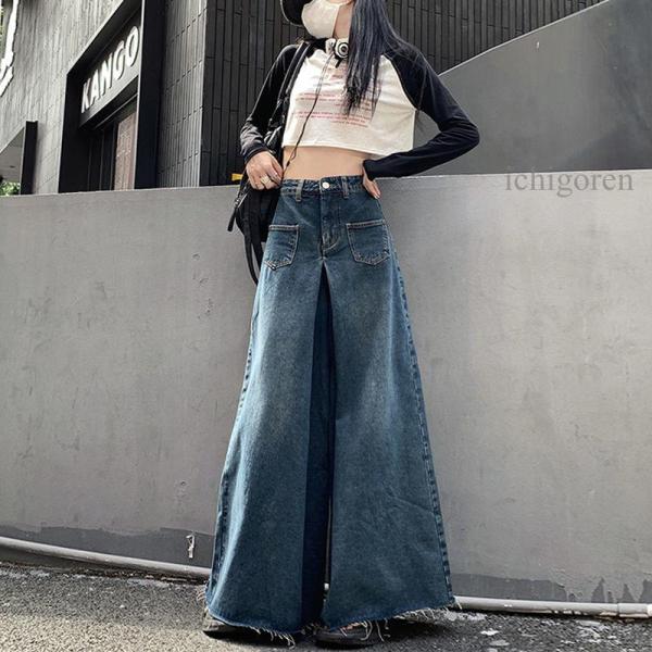 【特価】ワイドパンツ デニム レディース バギー フレア 韓国ファッション ジーンズ Gパン ズボン...