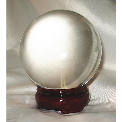 熔練 水晶玉（木製台付き,箱入れ) 　水晶球　溶錬水晶　直径６cm パワーストーン