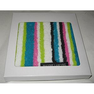 ケース入り　綿100％　ミニタオル　ストライプ柄（グリーン・ピンク）タオル本体26.5ｃｍ×24.5ｃｍ　ケース(13.3cm×14cm×厚み1.5cm)