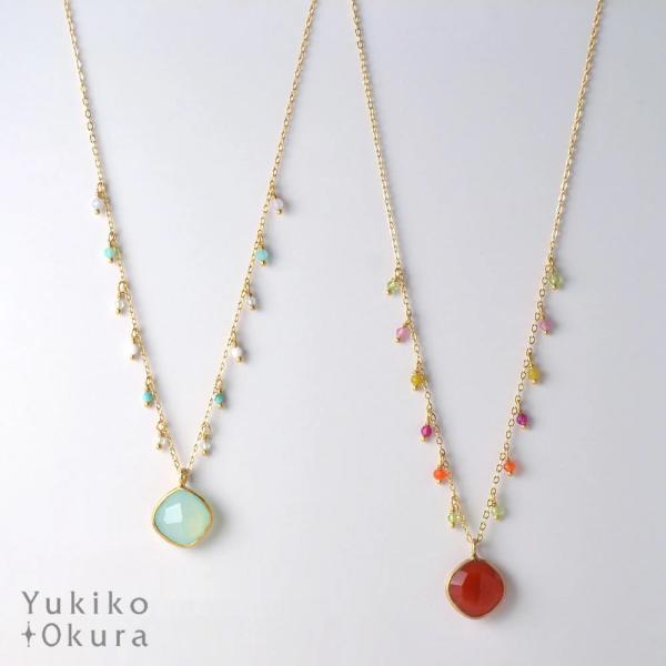 天然石 カーネリアン・カルセドニー フリンジネックレス