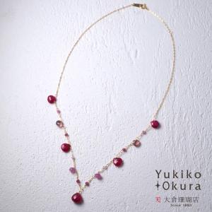 K18 ルビー ピンクサファイア トルマリン フリンジネックレス｜yukiko