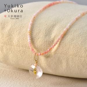 K18 ピンクオパール ローズクォーツトップ付ネックレス｜yukiko