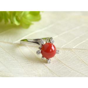 血赤珊瑚 指輪 ぷちダイヤモンド付プラチナ リング （のし等ギフト対応