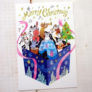 猫のポストカード おかべてつろう みんなで奏でるメリークリスマス Okabe Tetsuro クリスマスカード 絵葉書 絵はがき 文房具 ステーショナリー 猫雑貨 雑貨｜yukinekoya2