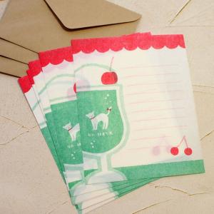 ネコ柄レターセット レトロ日記 お手紙セット クリームソーダと白猫 美濃和紙 日本製 古川紙工 便箋10枚 封筒3枚 文房具 ステーショナリー 猫雑貨 猫グッズ 雑貨
