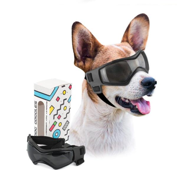 PETLESO犬ゴーグル-中小型犬サングラス防風UVカットゴーグル保護犬用ゴーグル、黒い