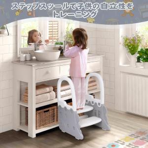 ステップスツール [新仕様] 子供用踏み台 キッズステップ 2段ステップ式 手すり付き 耐荷重50kg 簡単組立 滑り止め 洗面所 手洗い トイレトレーニング
