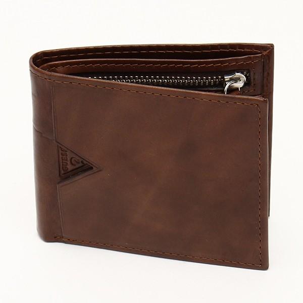 メンズ財布 人気ブランド ゲス-GUESS- 小銭も収納できるジッパーポケット付き 2つ折り レザー...