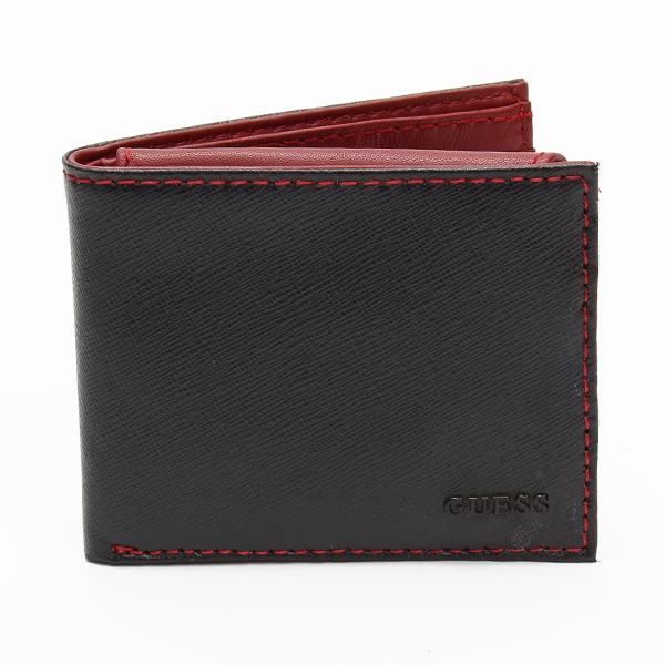メンズ財布 人気ブランド ゲス-GUESS- ブラック レッド コンビネーション スリム 2つ折り ...