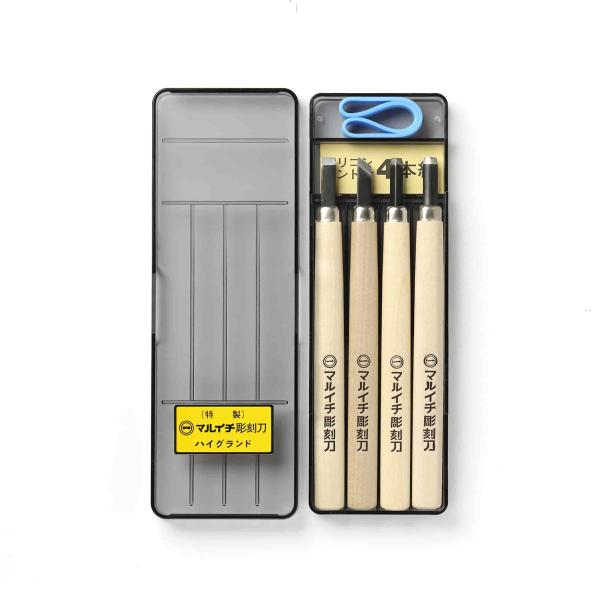 義春刃物 マルイチ 彫刻刀 特製刃 長柄 プラケース入 4本組 KL-4