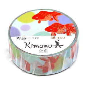 kimono美 和紙マスキングテープ レトロモダンタイプ 金魚 15mm×7m巻 GR-2001｜yumegazai