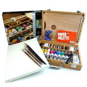 ゆめ画材 オリジナル ヴァンゴッホ 油絵セット 木箱入り キャンバス＆ペーパーパレット付き Ver.2 油絵の具 初心者 道具一式セット｜ゆめ画材