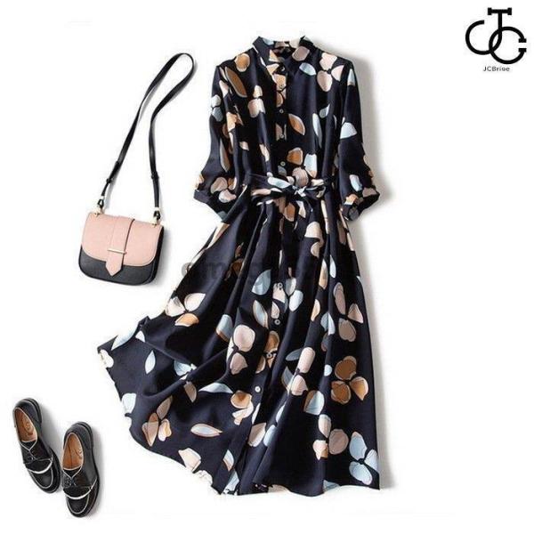 シャツワンピース レディース 40代ワンピース 春夏新作 マキシ丈ワンピース シフォン 花柄ロング丈...