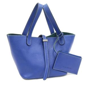 キタムラ ハンドバッグ ネイビー レザー 中古 鞄 ロゴ ステッチ