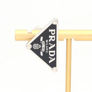 プラダ 片耳用イヤリング 1JO722 ブラック メタル 中古 イヤー アクセサリー シングル トライアングル ロゴ レディース