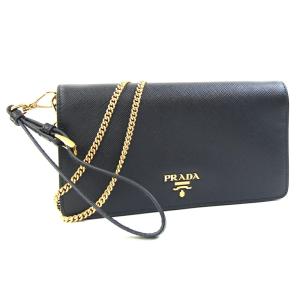 プラダ 2wayショルダーバッグ 1DH029 ブラック ゴールド 中古 ショルダーウォレット お財布バッグ クラッチバッグ