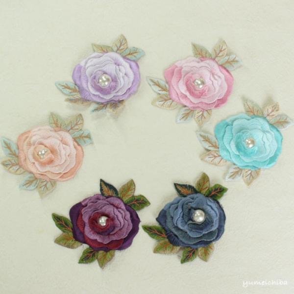 立体刺繍アップリケ・巻きバラパール(1枚)