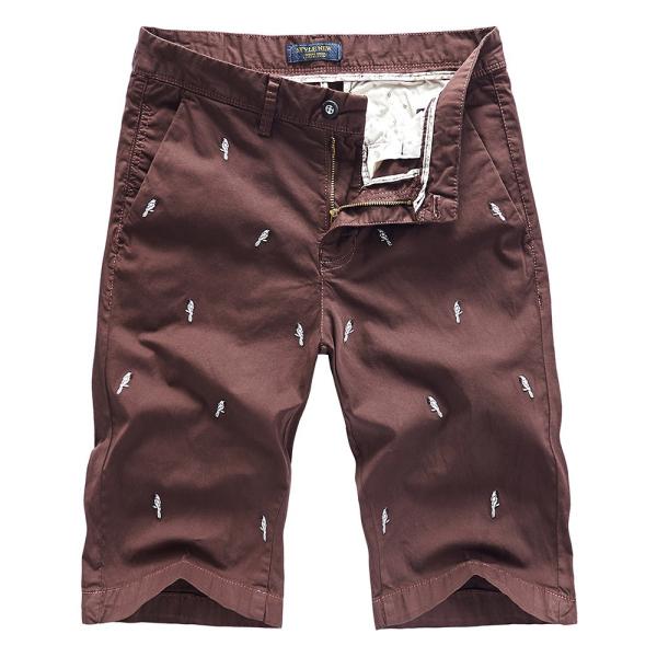 メンズ ハーフパンツ 総柄 刺繍入り スリム 鳥仕様 カジュアル 膝丈 夏物 オシャレ