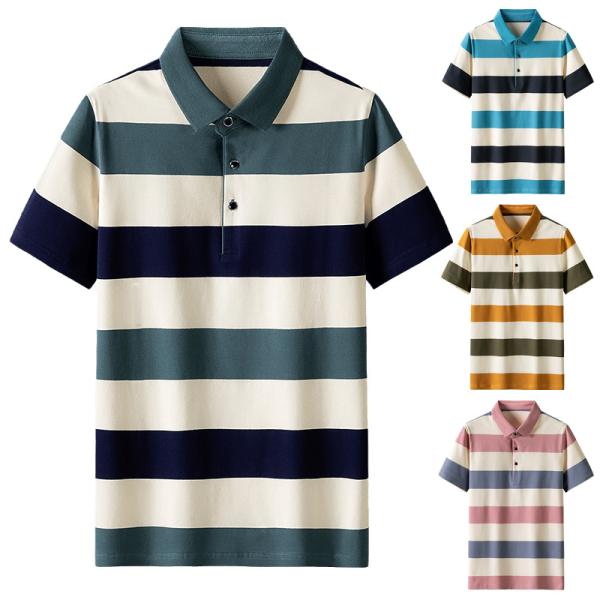 ボーダー柄ポロシャツ メンズ 半袖 ゴルフウェア ポロシャツ ビジポロ ボーダー柄 カラー配色 父の...
