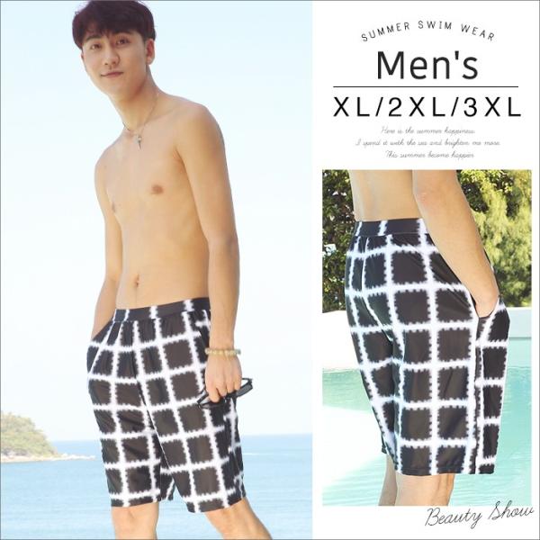 メンズ水着 サーフパンツ 黒 水着 メンズ 海パン ハーフパンツ 海 プール 温泉 チェック柄 ブラ...