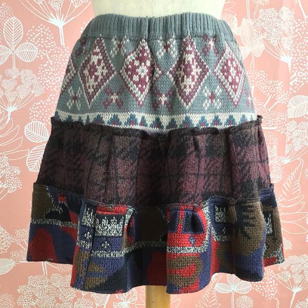 【送料500円】 スカート ショート ミニ 002 山ガール ファッション  ニット 3段