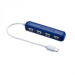 ナカバヤシ　USB2.0/Type-C/4ポートハブ/15cm/ブルー　UH-C2474BL