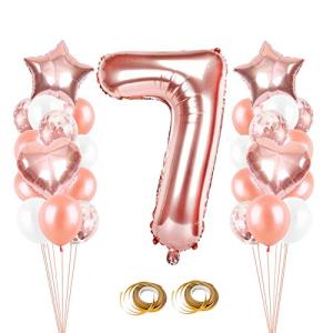 7歳誕生日風船 0到9歳 誕生日 飾り付け セット 数字バルーン 組み合わせ  ローズゴールドホワイトバルーン紙吹雪バルーン  お誕生日会/ 結