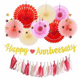 iwlorys 記念日 飾り付け 装飾 セット Happy Anniversary ガーランド 結婚式 ウェディング デコレーション ピンク ペ