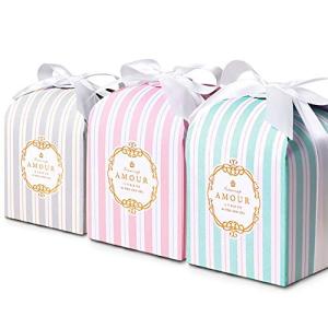 moin moin ラッピング お菓子 手のひら 組立 フレンチ パリ ストライプ おしゃれ リボン付 大容量 30枚セット (ライトブルー/ピ